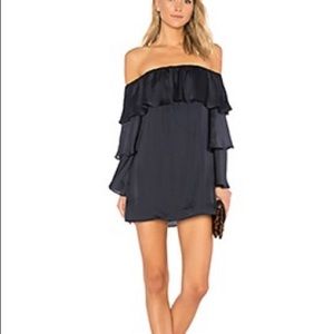 Lovers and Friends Navy Satin OTS dress- S